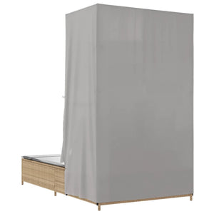 Dubbel solsäng med tak och dynor beige konstrotting