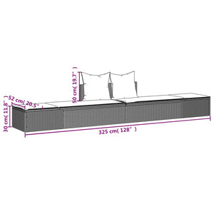 Dubbel solsäng med dynor grå konstrotting