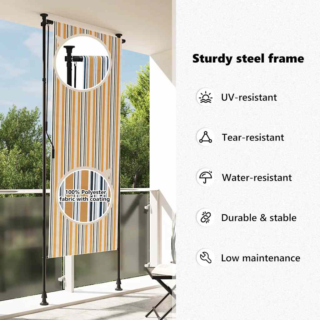 Rullgardin utomhus gul och vit 100x270 cm tyg&stål