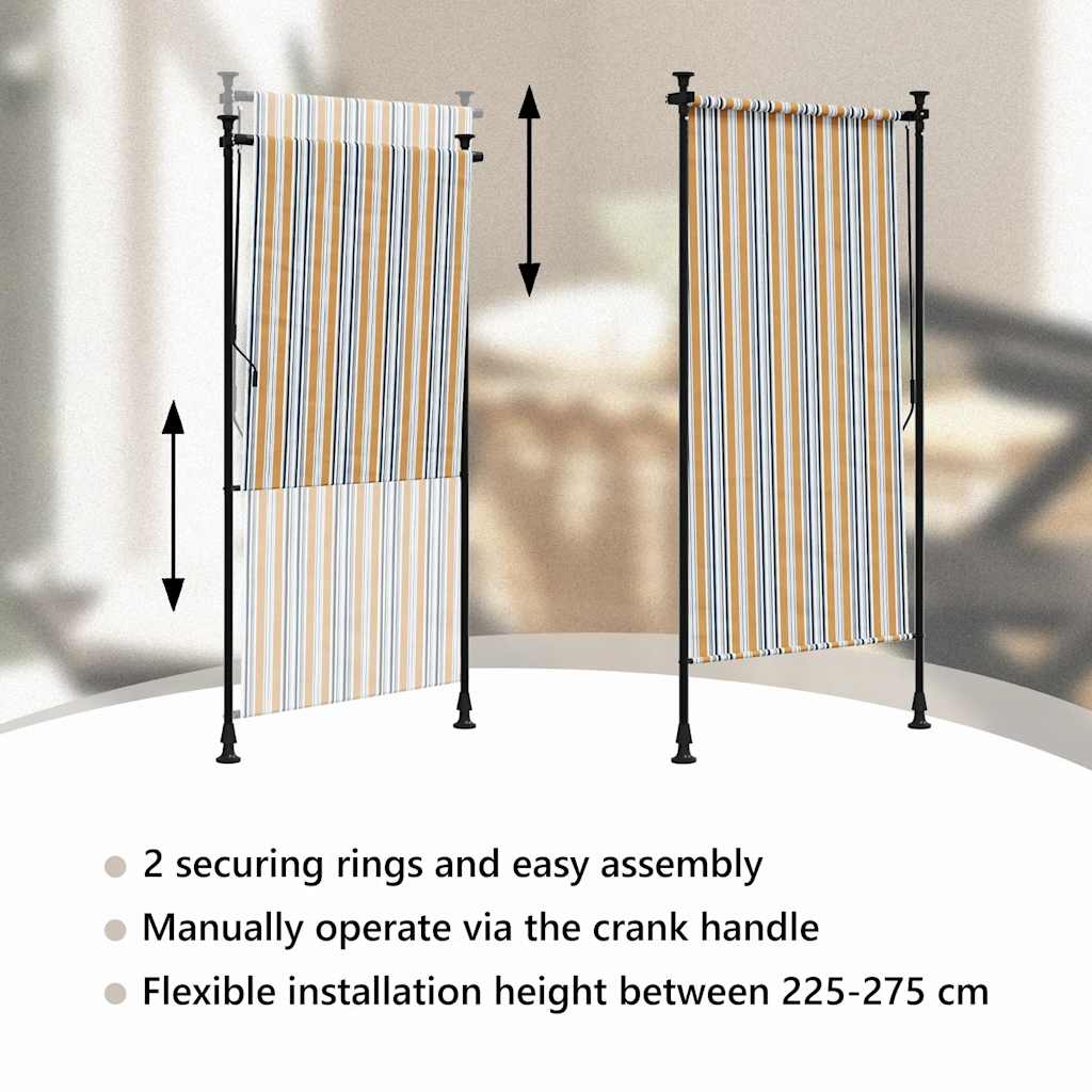 Rullgardin utomhus gul och vit 100x270 cm tyg&stål