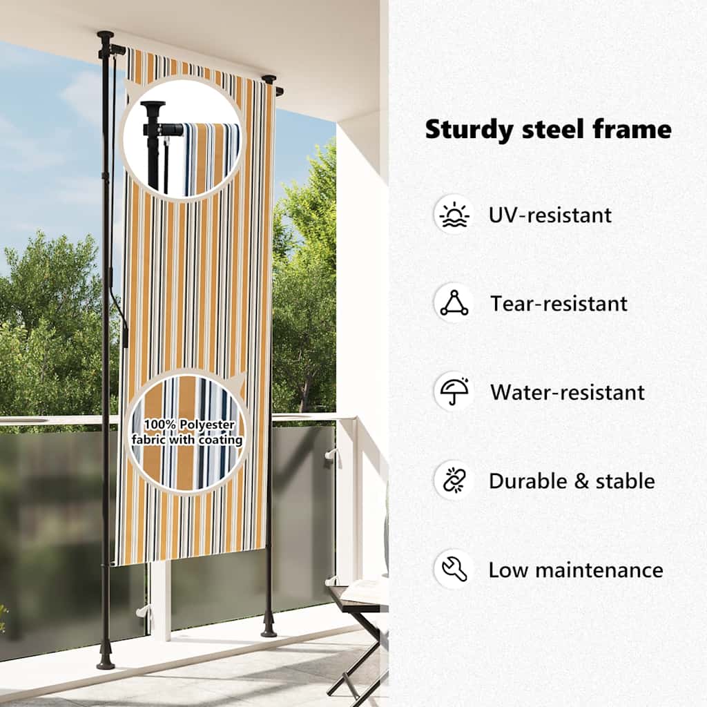 Rullgardin utomhus gul och vit 120x270 cm tyg&stål