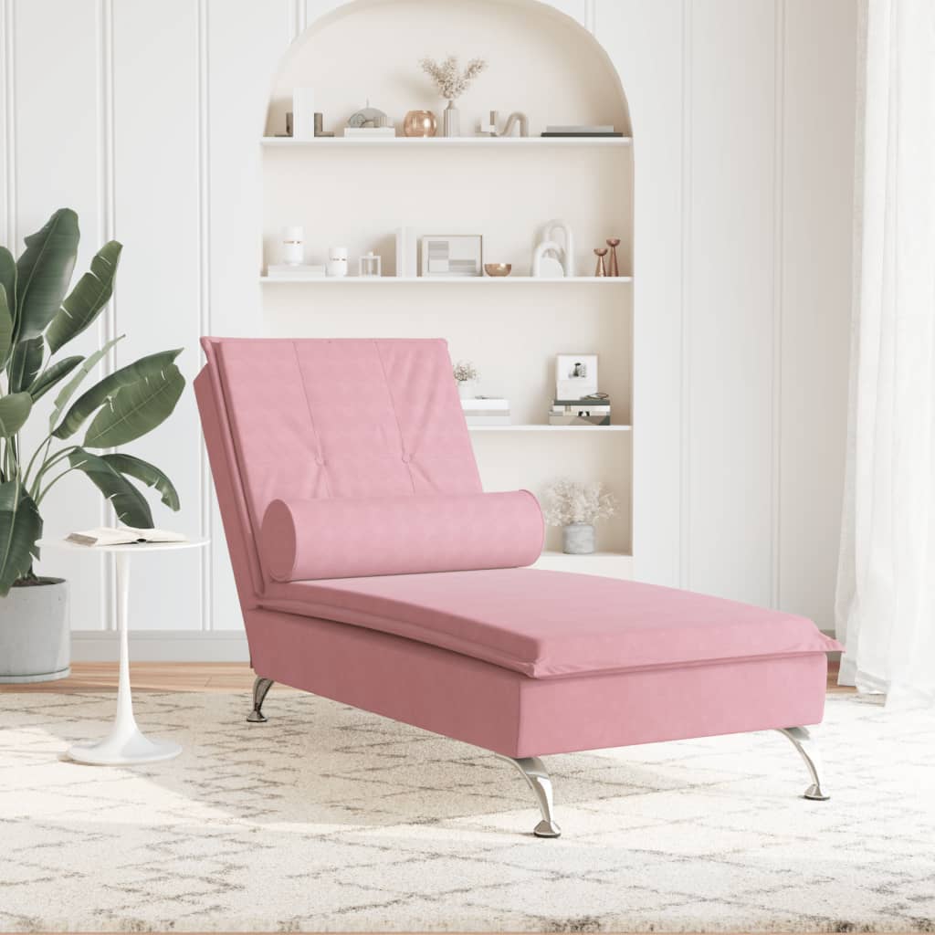 Massageschäslong med bolster rosa sammet