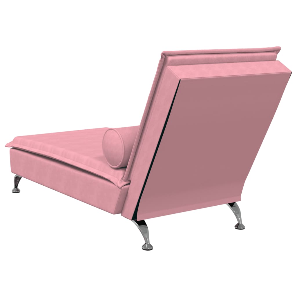 Massageschäslong med bolster rosa sammet