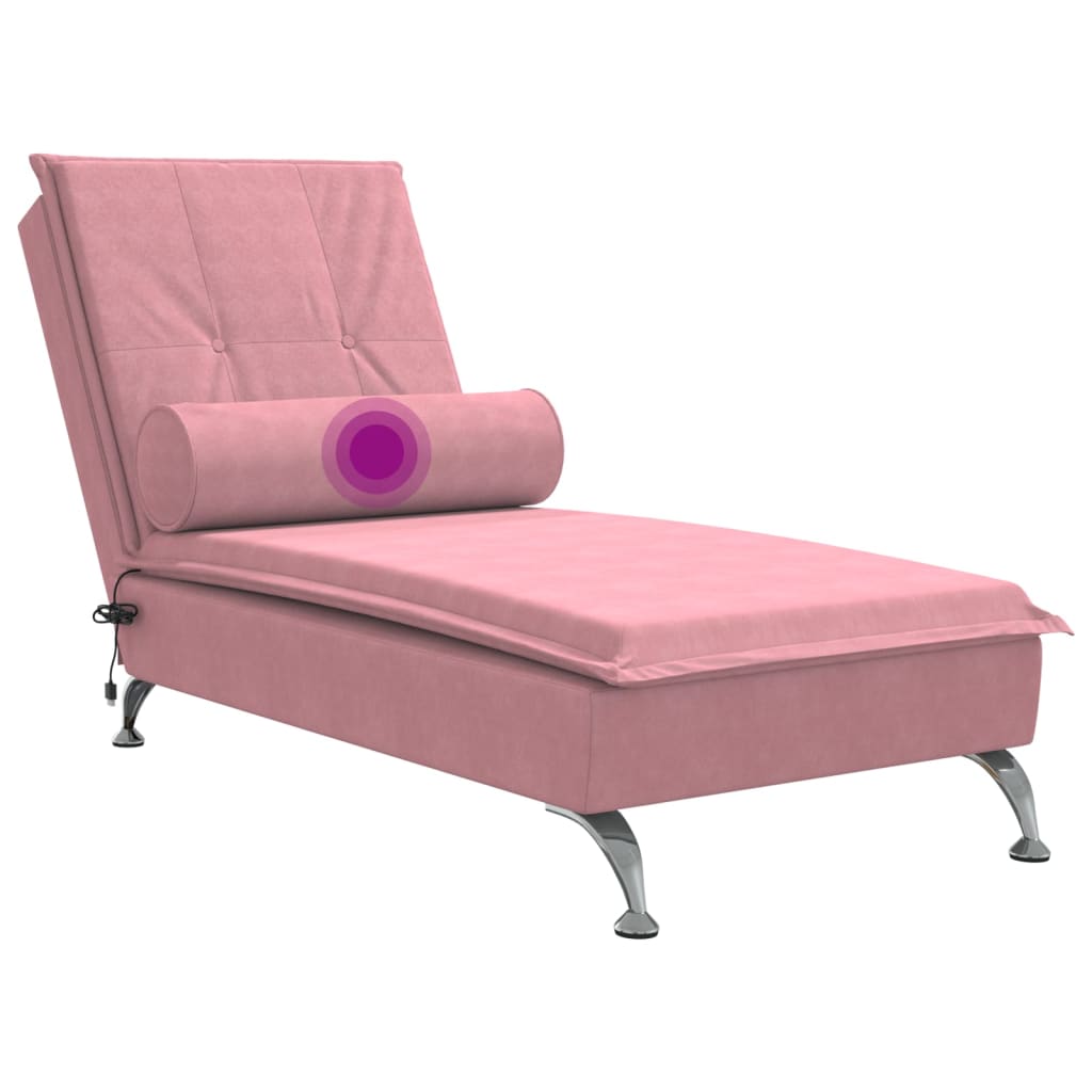 Massageschäslong med bolster rosa sammet