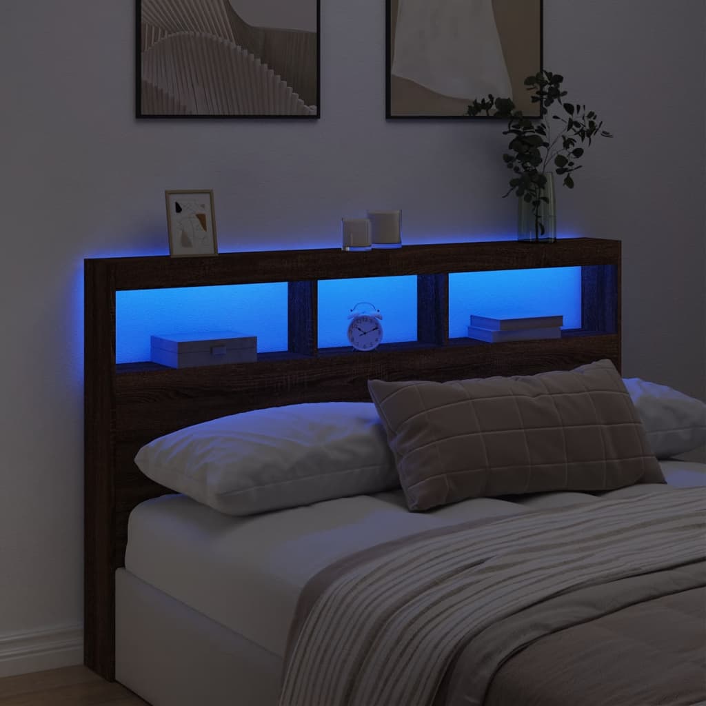 Sänggavel med LED brun ek 160x17x102 cm