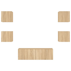 Väggmonterade TV-skåp 5 delar med LEDs sonoma-ek