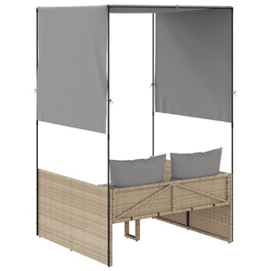 Dubbel solsäng med tak och dynor beige konstrotting