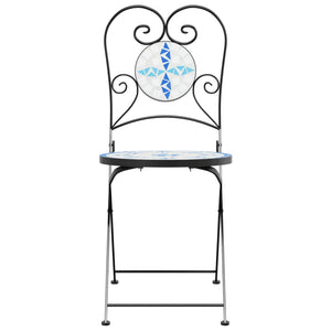 Caféstolar fällbara 2 st blå och vit keramik