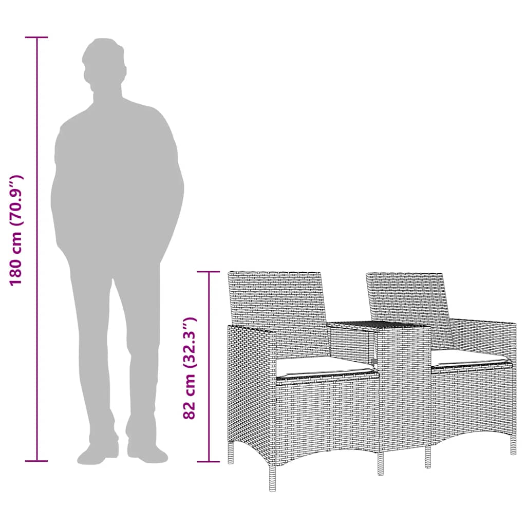 Trädgårdssoffa 2-sits med bord och dynor konstrotting beige