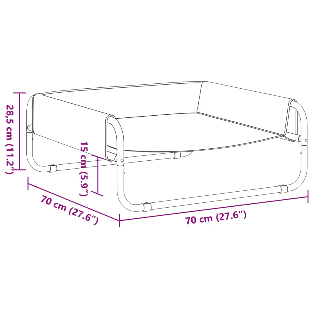 Upphöjd hundbädd antracit oxfordtyg och stål