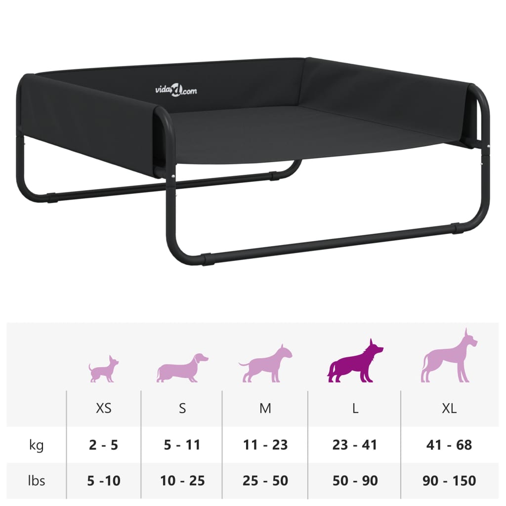 Upphöjd hundbädd antracit oxfordtyg och stål