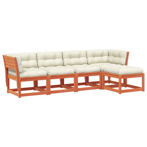 Loungegrupp för trädgården 5 delar m dynor vaxbrun massiv furu