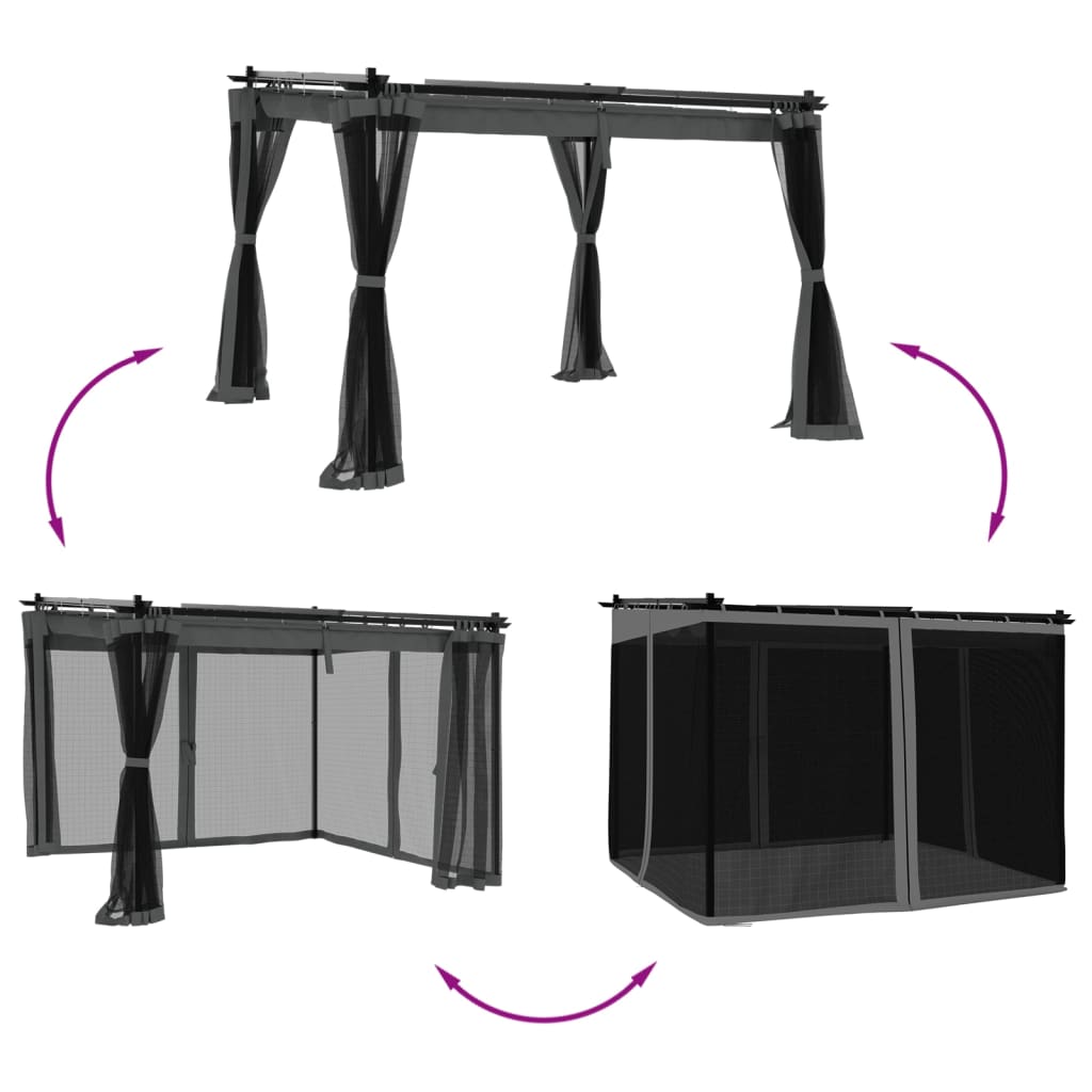 Paviljong med nätväggar antracit 3x3 m stål