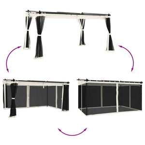 Paviljong med nätväggar gräddvit 4x3 m stål