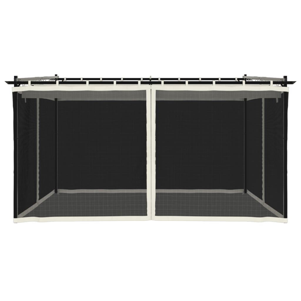 Paviljong med nätväggar gräddvit 4x3 m stål