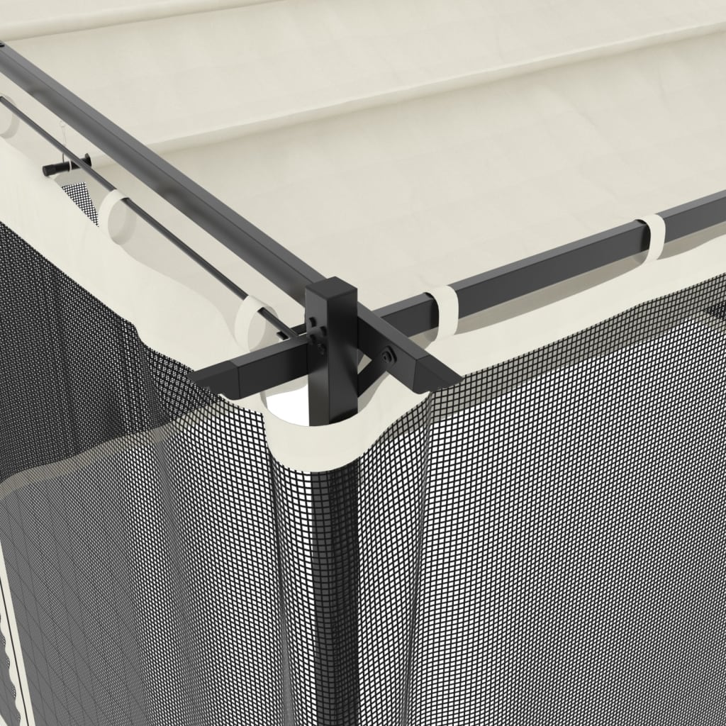 Paviljong med nätväggar gräddvit 4x3 m stål