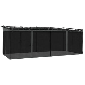 Paviljong med nätväggar antracit 6x3 m stål