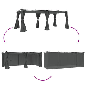 Paviljong med draperi antracit 6x3 m stål