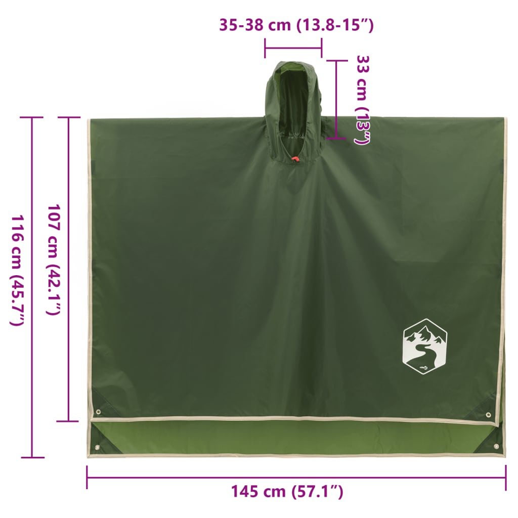 Regnponcho med huva 2-i-1 grön 223x145 cm