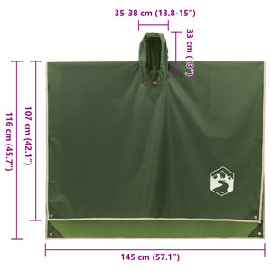 Regnponcho med huva 2-i-1 grön 223x145 cm