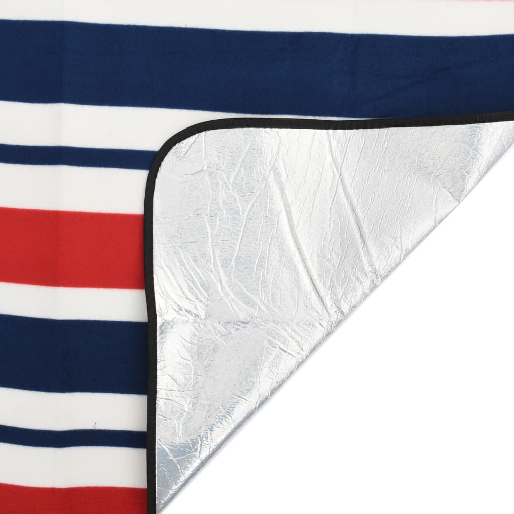 Picknickfilt vikbar röd och blå randig 200x200 cm sammet