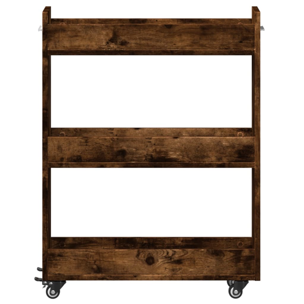 Skåp med hjul rökfärgad ek 60x22x79 cm konstruerat trä