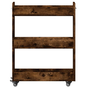 Skåp med hjul rökfärgad ek 60x22x79 cm konstruerat trä