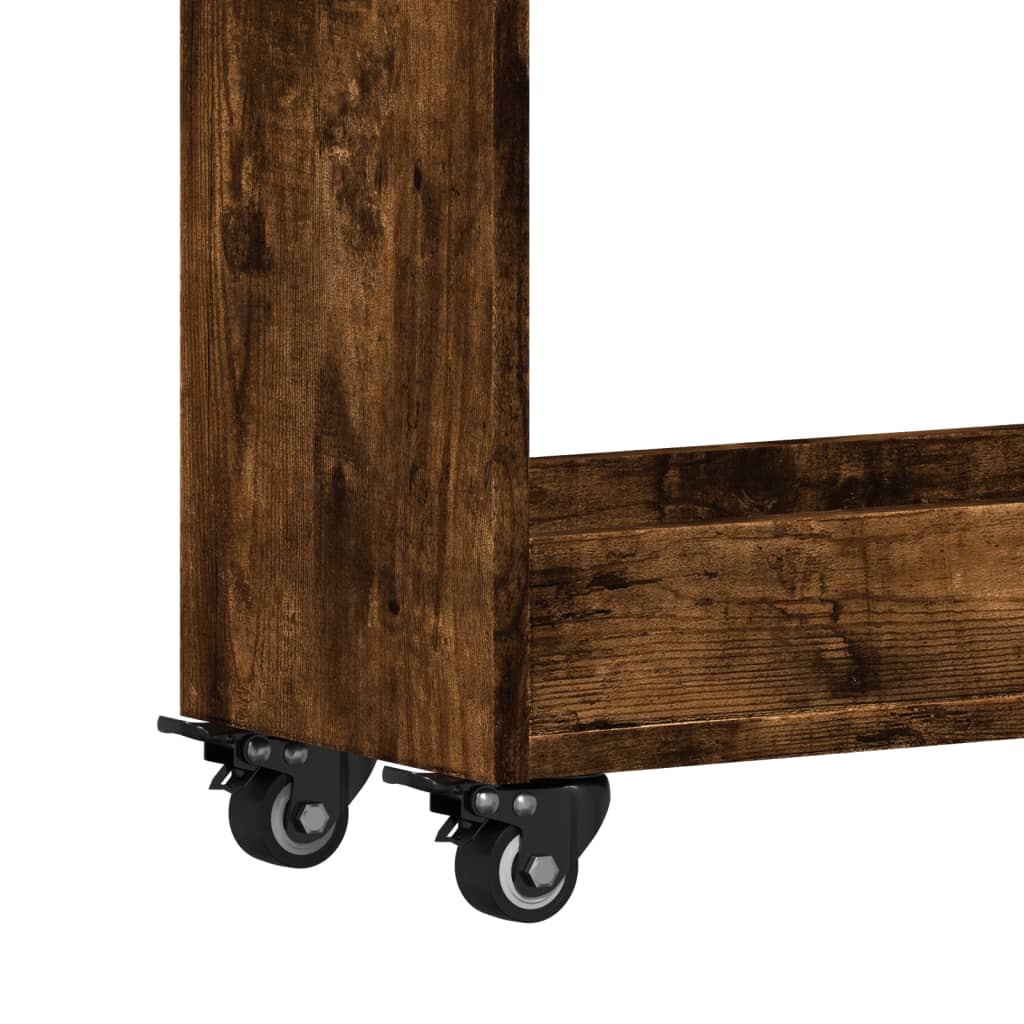Skåp med hjul rökfärgad ek 60x22x79 cm konstruerat trä