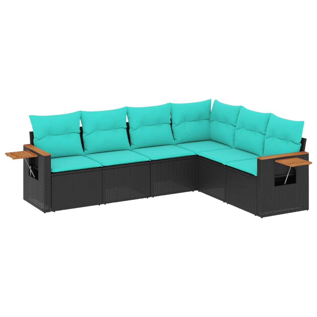 Soffgrupp för trädgården med dynor 6 delar svart konstrotting