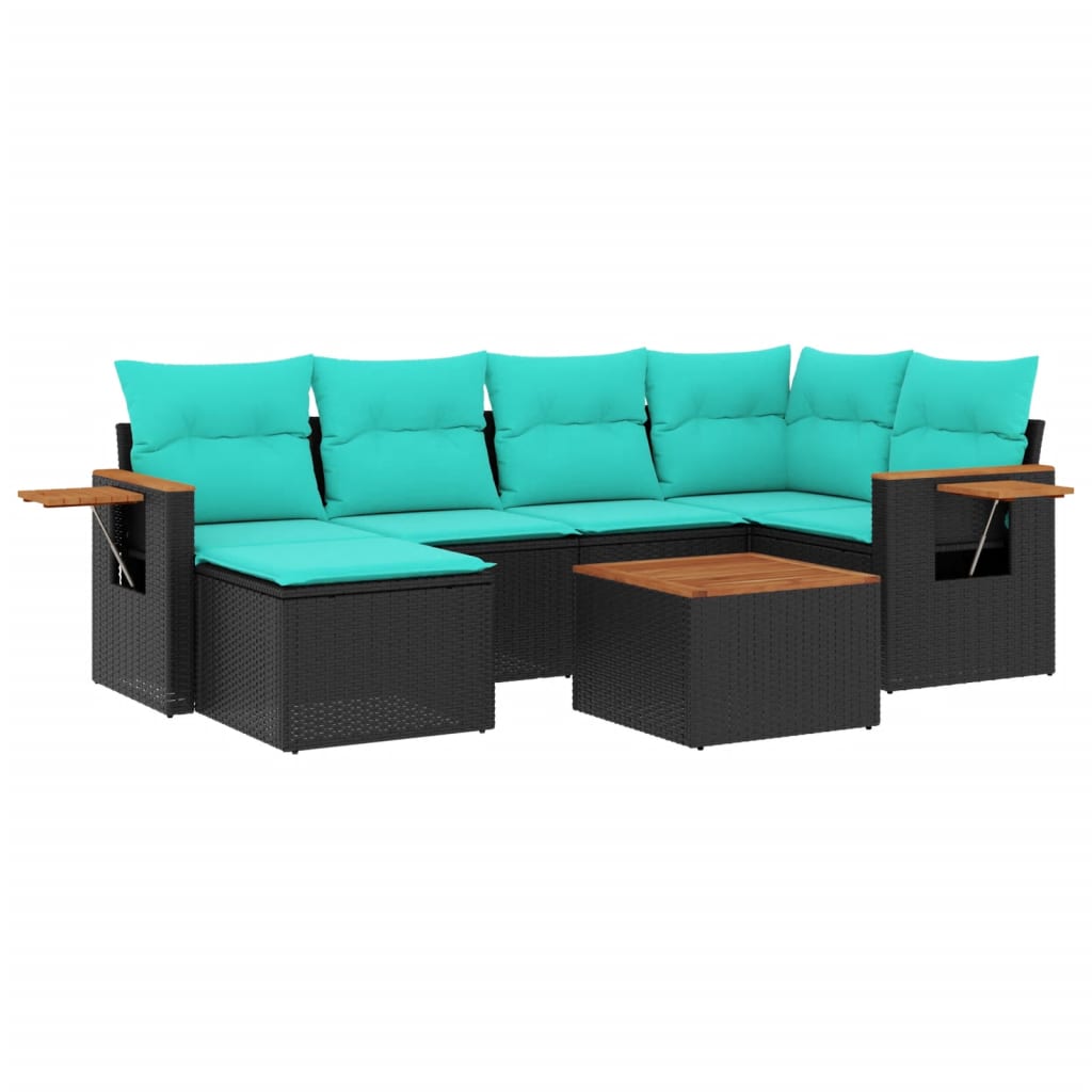 Soffgrupp för trädgården med dynor 7 delar svart konstrotting