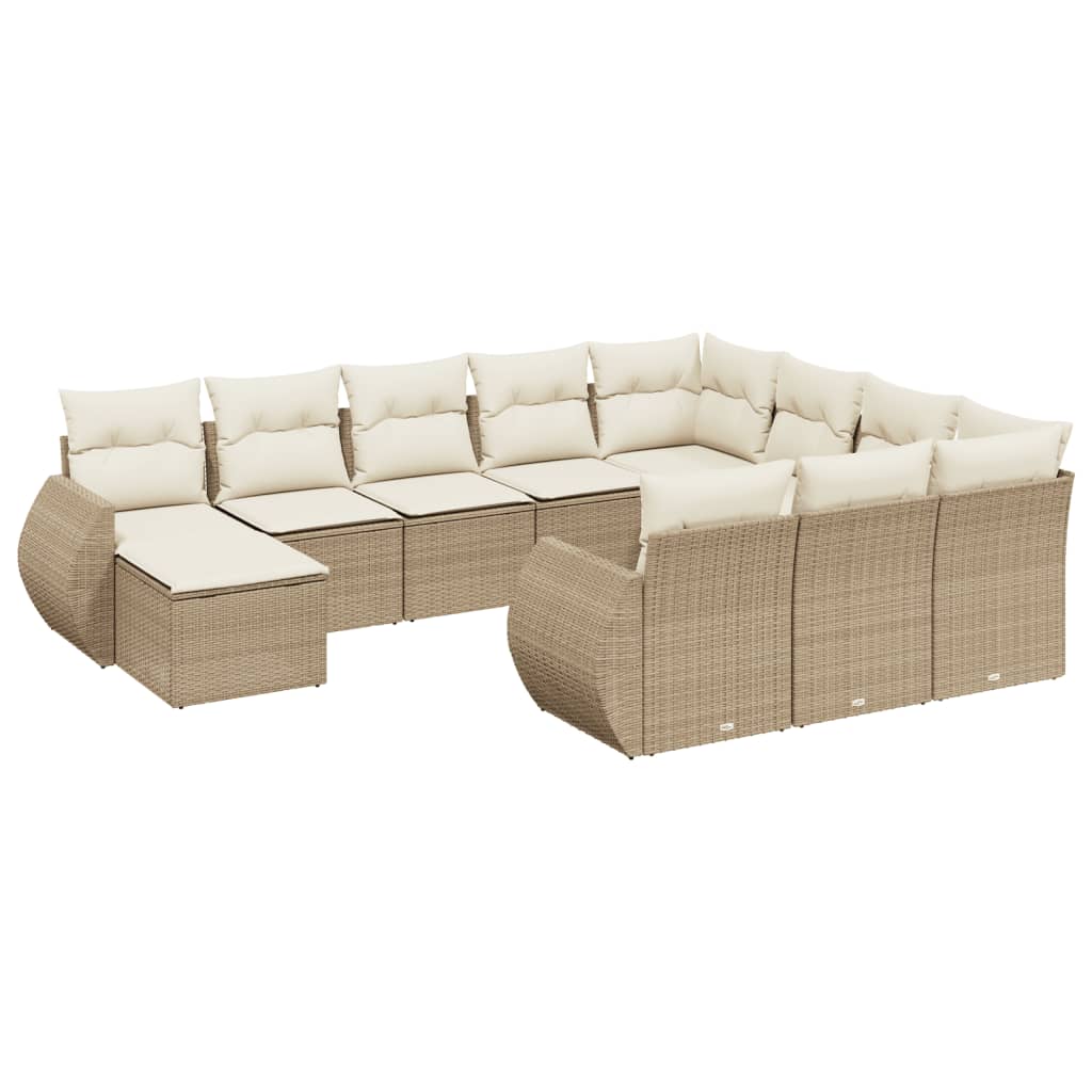 Loungegrupp för trädgården m. dynor 11 delar beige konstrotting