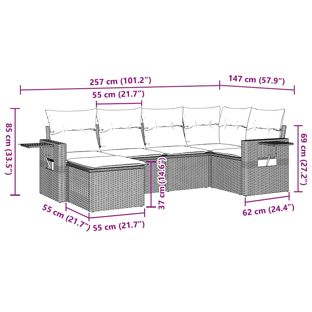 Soffgrupp för trädgården med dynor 7 delar svart konstrotting