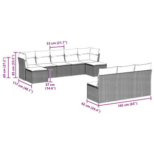 Trädgårdssoffset med dynor 10 delar ljusgrå konstrotting
