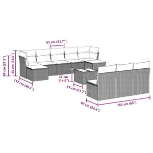 Loungegrupp för trädgården m dynor 11delar ljusgrå konstrotting