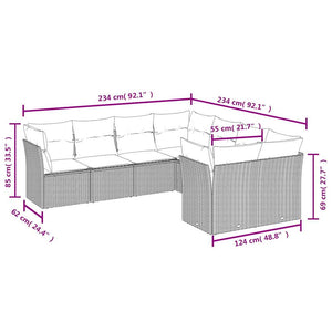 Loungegrupp för trädgården med dynor 8 delar grå konstrotting