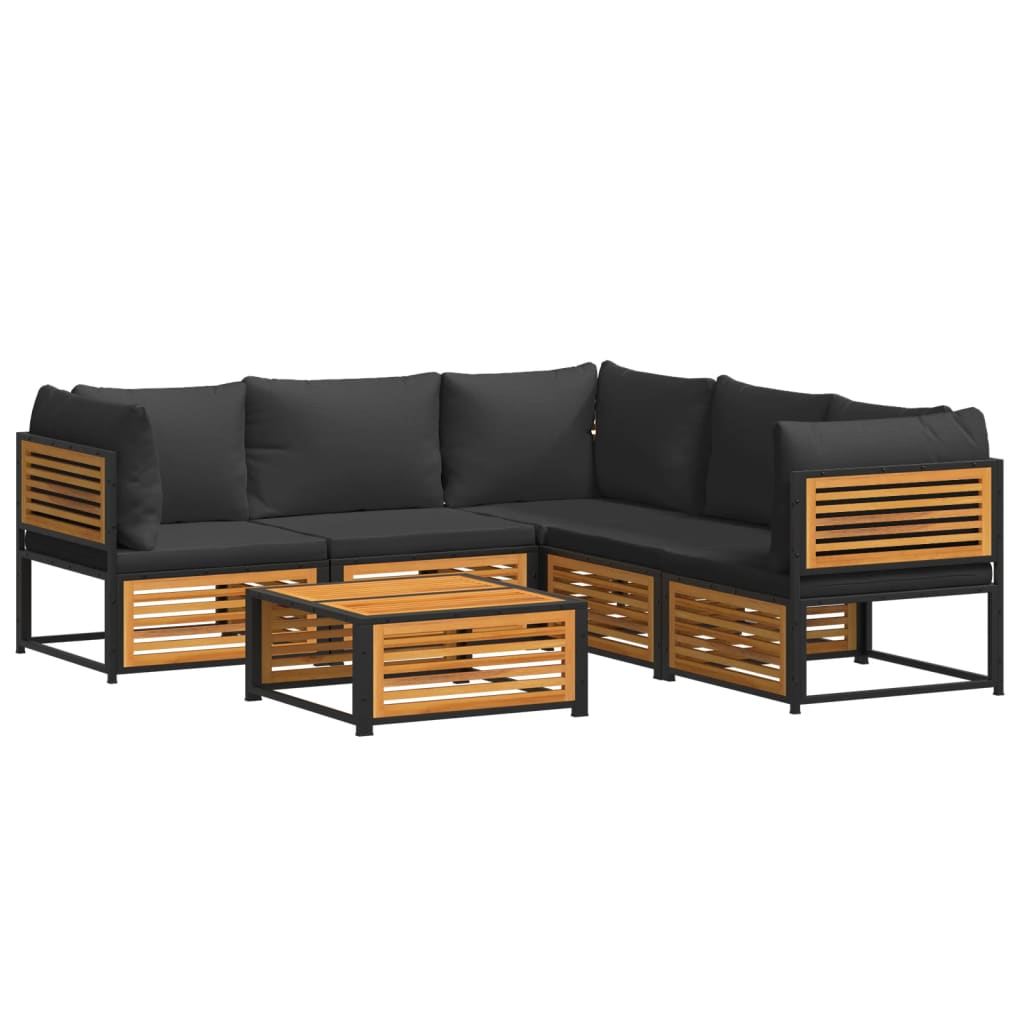 Loungegrupp för trädgården med dynor 6 delar massivt akaciaträ