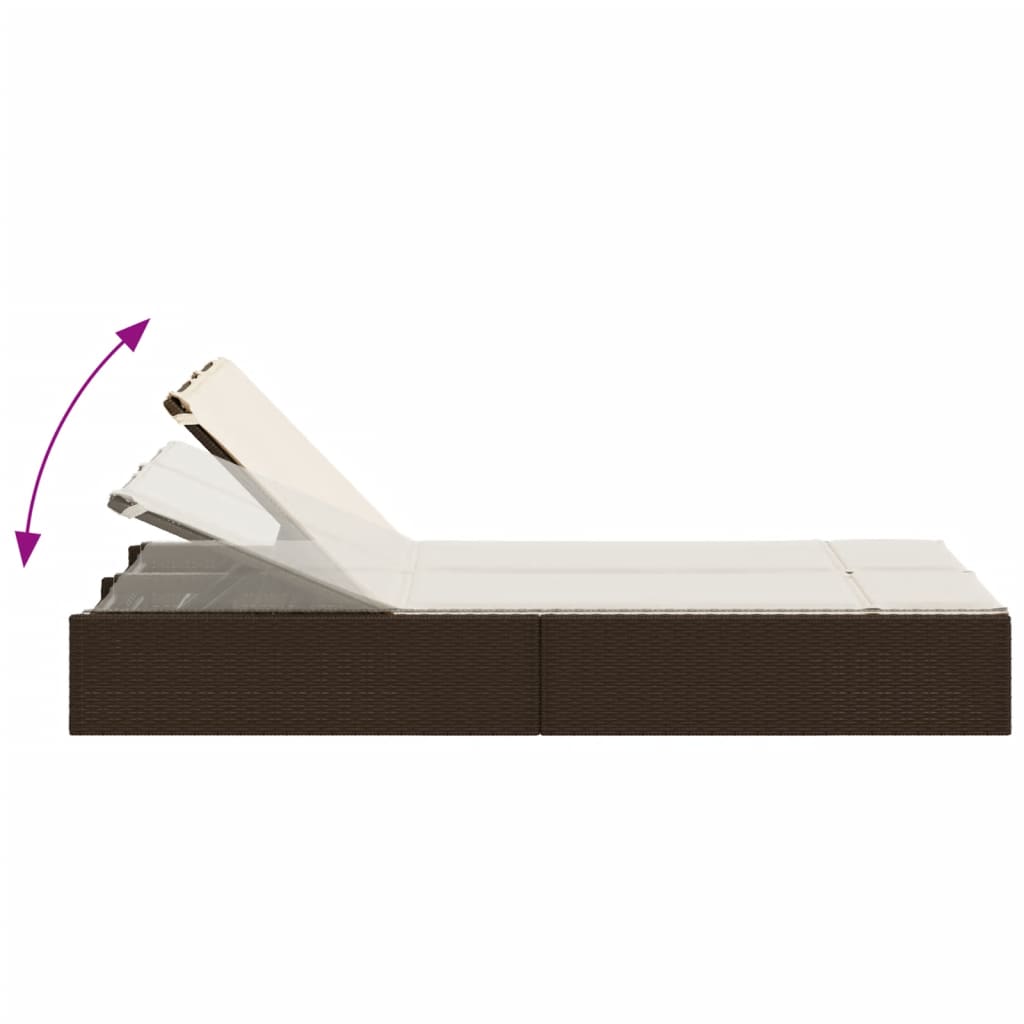 Dubbel solsäng med dynor brun konstrotting