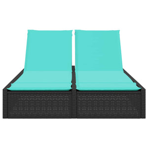 Dubbel solsäng med dynor svart polyrotting