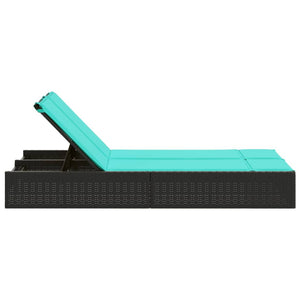 Dubbel solsäng med dynor svart polyrotting