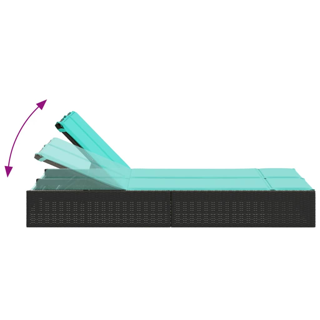 Dubbel solsäng med dynor svart polyrotting