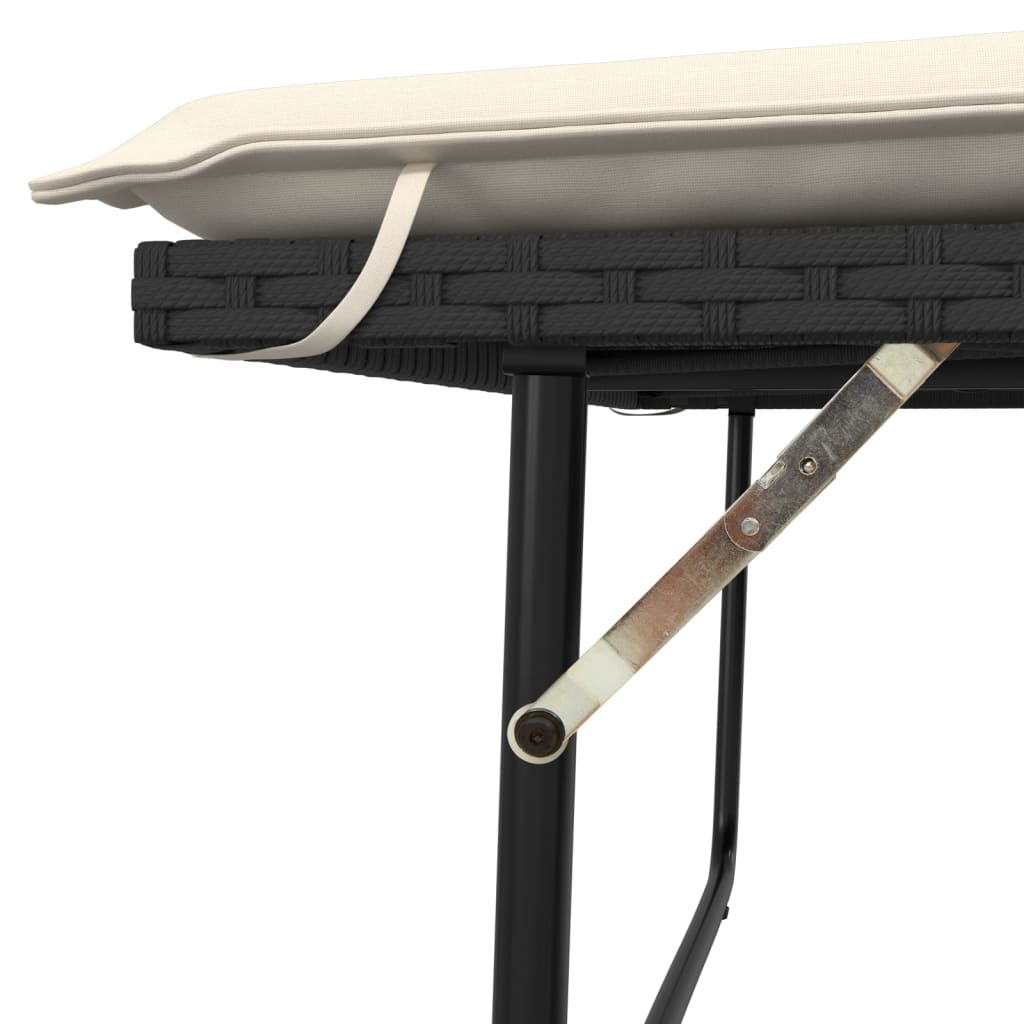 Trädgårdsbänk med dynor och fotpall svart konstrotting