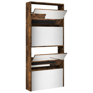 Skoskåp med spegel 4 skåp rökfärgad ek 63x17x134 cm