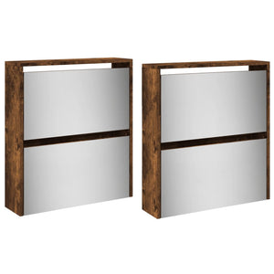 Skoskåp med spegel 4 skåp rökfärgad ek 63x17x134 cm