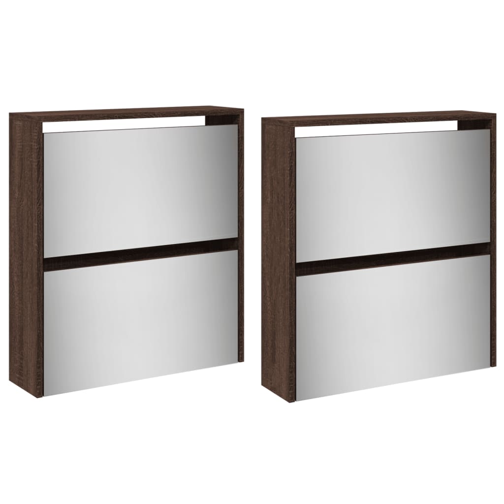 Skoskåp med spegel 4 skåp brun ek 63x17x134 cm