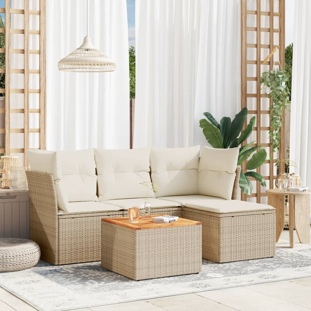 Soffgrupp för trädgården med dynor 5 delar beige konstrotting