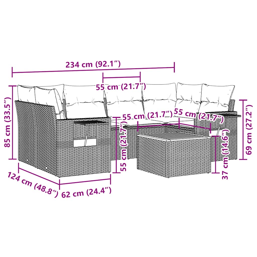 Soffgrupp för trädgården med dynor 7 delar svart konstrotting