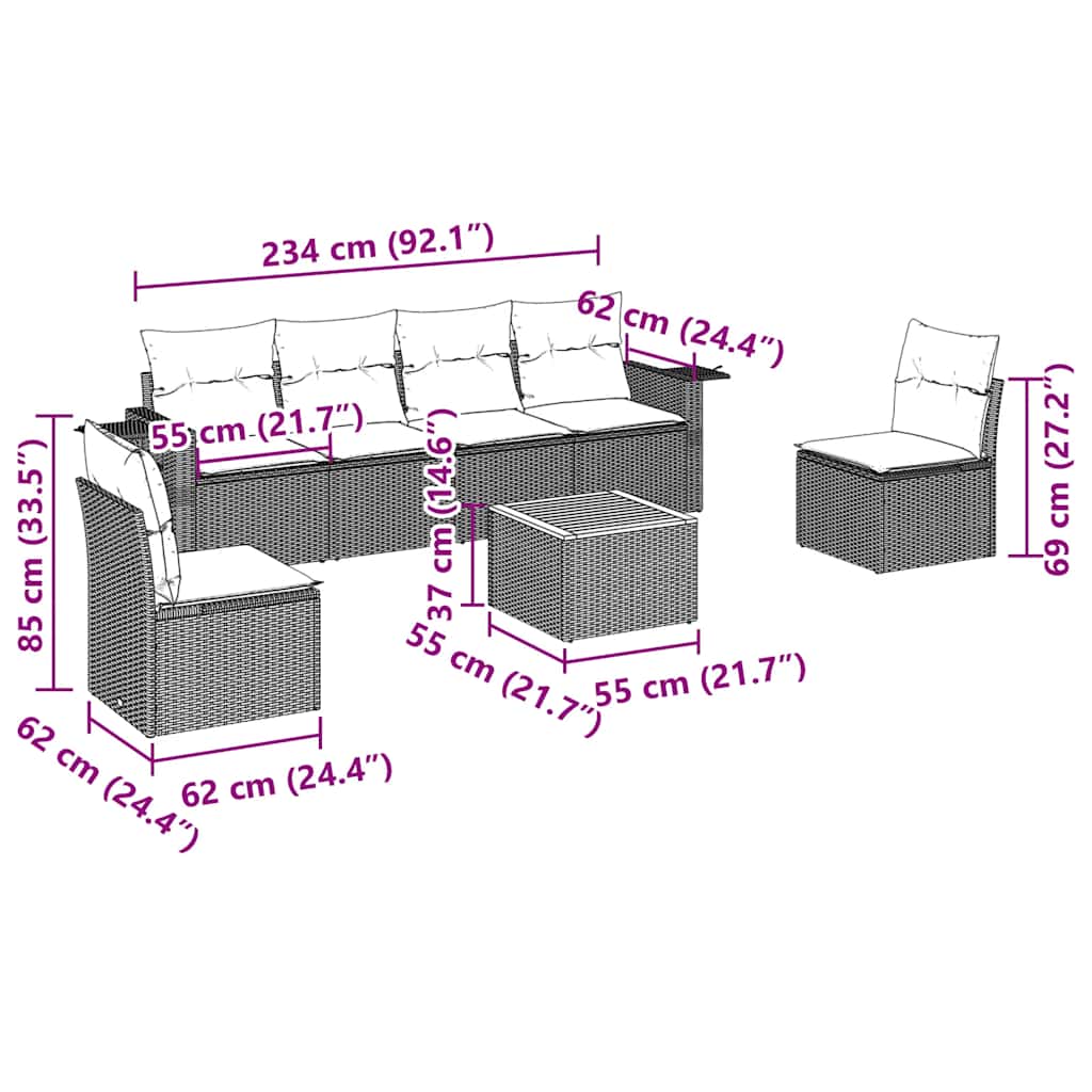 Soffgrupp för trädgården med dynor 7 delar svart konstrotting