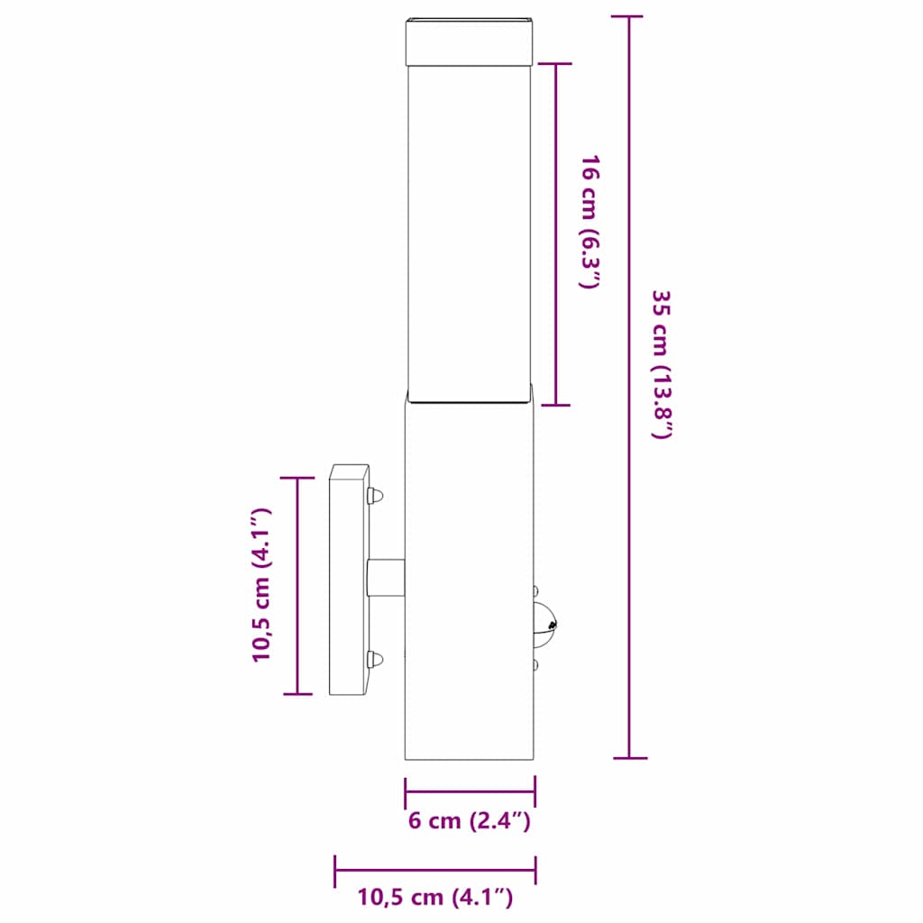 Utomhus vägglampa Svart 10.5 x 6 x 33 cm