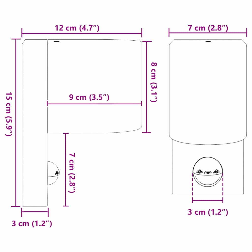 Utomhus vägglampa Svart 12 x 7 x 15 cm Rostfritt stål