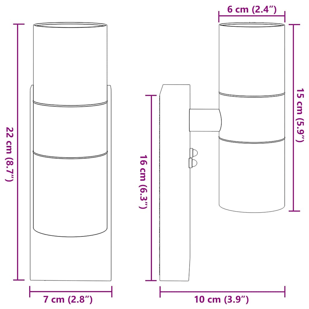 Utomhus vägglampa Silver 7 x 10 x 22 cm Rostfritt stål och glas